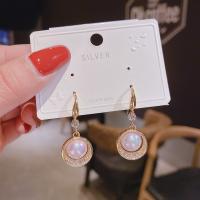Rhinestone Brass Drop Earring, with Plastic Pearl, fashion jewelry & for woman & with rhinestone 