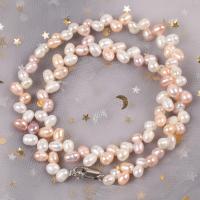 Natural Freshwater Pearl Necklace, with Zinc Alloy, zinc alloy lobster clasp, for woman, mixed colors, 5-6mm cm 