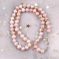 Natural Freshwater Pearl Necklace, with Zinc Alloy, zinc alloy lobster clasp, for woman, pink, 7-8mm cm 