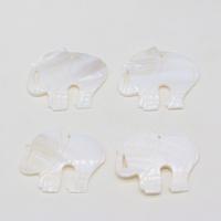 Natural Freshwater Shell Pendants, Elephant, Carved, white 
