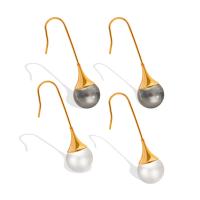 Titanium Steel Drop Earring, with Plastic Pearl, titanium earring hook, plated, for woman 