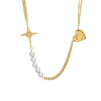 Titanstahl Halskette, mit Kunststoff Perlen, Titan Stahl Karabinerverschluss, Micro pave Zirkonia & für Frau, keine, Länge:53 cm, verkauft von PC