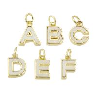 Letter Brass Pendants, Alphabet Letter, gold color plated, fashion jewelry & letters are from A to Z & DIY & enamel, white 