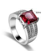 Cubic Zircon Brass Finger Ring, with Cubic Zirconia, Square, platinum plated & for woman & faceted, garnet 