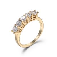 Кубическое цирконовое латунное кольцо, Латунь, с кубический цирконий, плакирован золотом, разный размер для выбора & Женский & граненый, Золотой, 7mm, продается PC