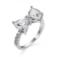 Cubic Zircon Brass Finger Ring, with Cubic Zirconia, Bowknot, platinum color plated & for woman & faceted, 7mm 