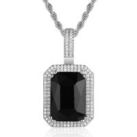 Cubic Zircon Micro Pave Brass Necklace, with Cubic Zirconia, Rectangle, plated, Unisex & micro pave cubic zirconia & faceted Approx 24 Inch 
