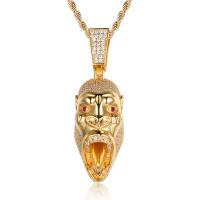 Cubic Zircon Micro Pave Brass Necklace, Monkey, gold color plated, Unisex & micro pave cubic zirconia, golden Approx 24 Inch 