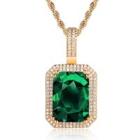 Cubic Zircon Micro Pave Brass Necklace, with Cubic Zirconia, Rectangle, plated, Unisex & micro pave cubic zirconia & faceted Approx 24 Inch 