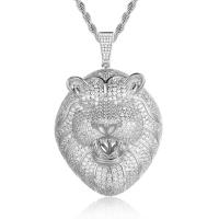 Cubic Zircon Micro Pave Brass Necklace, Lion, platinum color plated, Unisex & micro pave cubic zirconia, platinum color Approx 24 Inch 