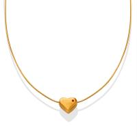 Titanium Steel Jewelry Necklace, with Cubic Zirconia, with 5cm extender chain, Heart, Vacuum Ion Plating, for woman, golden Approx 40 cm 