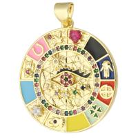 Enamel Brass Pendants, Round, gold color plated, micro pave cubic zirconia, mixed colors Approx 3mm 