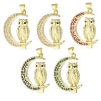 Cubic Zirconia Micro Pave Brass Pendant, Owl, gold color plated, micro pave cubic zirconia & enamel Approx 3mm 