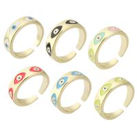 Evil Eye Jewelry Finger Ring, Brass, gold color plated, for woman & enamel 6mm, US Ring 