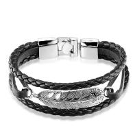 Split Layer Cowhide Leather Bracelet, with PU Leather & Zinc Alloy, Round, plated, fashion jewelry & for man 