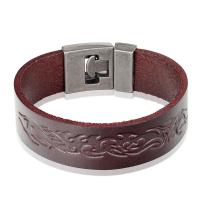 Split Layer Cowhide Leather Bracelet, with Zinc Alloy, Round, silver color plated, fashion jewelry & Unisex 