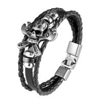 Split Layer Cowhide Leather Bracelet, with Zinc Alloy, Skull, plated, fashion jewelry & Unisex cm 