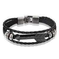 Split Layer Cowhide Leather Bracelet, with PU Leather & Zinc Alloy, Round, plated, fashion jewelry & Unisex .5 cm 