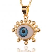 Brass Jewelry Necklace, Eye, gold color plated, for woman & enamel Approx 17.7 Inch 