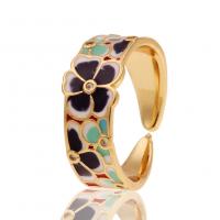 Brass Cuff Finger Ring, gold color plated, Adjustable & for woman & enamel 22mm 