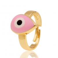 Evil Eye Jewelry Finger Ring, Brass, gold color plated, Adjustable & for woman & enamel 22mm 