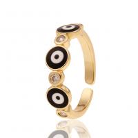 Evil Eye Jewelry Finger Ring, Brass, gold color plated, Adjustable & micro pave cubic zirconia & for woman & enamel 22mm 
