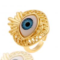 Brass Cuff Finger Ring, Eye, gold color plated, Adjustable & for woman & enamel 22mm 