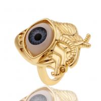 Brass Cuff Finger Ring, gold color plated, Adjustable & with eye pattern & for woman & enamel 23mm 