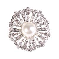 Plastic Pearl Brooch, Zinc Alloy, with Czech Rhinestone & Plastic Pearl, Flower, platinum color plated, for woman & with rhinestone & hollow 