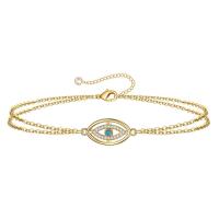 Rhinestone Brass Bracelets, with 2inch extender chain, Evil Eye, 14K gold plated, Double Layer & for woman & with rhinestone & hollow Approx 6 Inch 