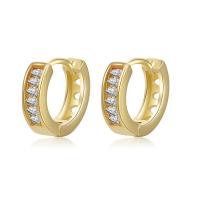 metal Anilla Aro Pendiente, chapado en color dorado, micro arcilla de zirconia cúbica & para mujer & hueco, 14x14mm, Vendido por Par