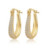 Brass Huggie Hoop Earring, plated, micro pave cubic zirconia & for woman & hollow 