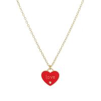 Rhinestone Zinc Alloy Necklace, with brass chain, with 1.96inch extender chain, Heart, gold color plated, with letter pattern & for woman & enamel & with rhinestone 16mm Approx 15.7 Inch 