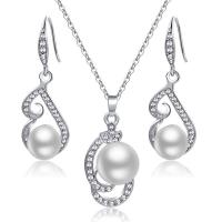 Rhinestone Zinc Alloy Jewelry Set, with Plastic Pearl, with 1.96inch extender chain, platinum color plated & for woman & with rhinestone & hollow, 40mm Approx 17.7 Inch 