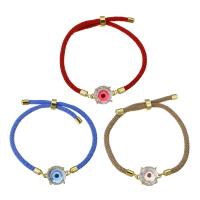 Evil Eye Jewelry Bracelet, Brass, with Cotton Cord & Crystal, Adjustable & for woman Approx 8 Inch 