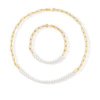 Titanium Steel Bracelet, with Plastic Pearl, titanium steel lobster clasp, for woman, golden 