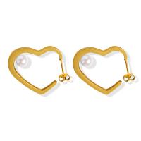 Titanium Steel Stud Earring, with Plastic Pearl, titanium post pin, plated, for woman, golden 