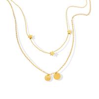 Titanium Steel Necklace, titanium steel lobster clasp, Double Layer & for woman, golden 