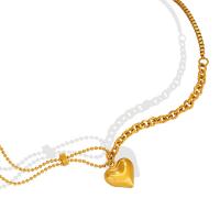 Titanium Steel Jewelry Necklace, with 5cm extender chain, Heart, Vacuum Ion Plating, for woman, golden, 14mm Approx 40 cm 