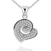 Rhinestone Brass Necklace, Heart, platinum plated, fashion jewelry & polished & DIY & Unisex & with rhinestone, platinum color cm 