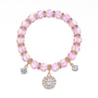 Glass Jewelry Beads Bracelets, Zinc Alloy, with Glass Beads, micro pave cubic zirconia & for woman, 22mm, Inner Approx 70mm 