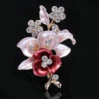 Zinc Alloy Jewelry Brooch, Flower, plated, for woman & enamel & with rhinestone 