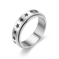 Titanium Steel Finger Ring, Carved, fashion jewelry & Unisex & with star pattern silver color 