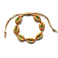 Seashell Bracelets, Waxed Nylon Cord, with zinc alloy bead & Shell, Round, brushwork, Adjustable & fashion jewelry & Unisex cm 