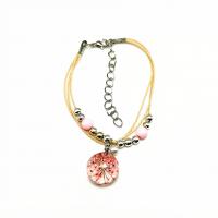 Fashion Create Wax Cord Bracelets, Waxed Nylon Cord, with Dried Flower & Glass & Plastic Pearl & 304 Stainless Steel, with 5cm extender chain, Round, silver color plated, Adjustable & fashion jewelry cm 
