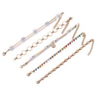 alliage de zinc Set de bracelet, avec perle de plastique, avec 5cm chaînes de rallonge, Rond, Placage de couleur d'or, 5 pièces & bijoux de mode & pour femme, couleurs mélangées Environ 17 cm, Vendu par fixé