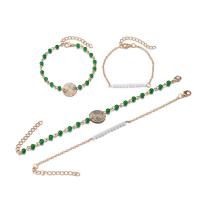 Zinc Alloy Bracelet Set, with Glass Beads, Round, gold color plated & fashion jewelry & for woman Approx 18 cm 