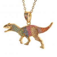 Cubic Zircon Micro Pave Brass Necklace, Dinosaur, gold color plated, Unisex & micro pave cubic zirconia Approx 17.7 