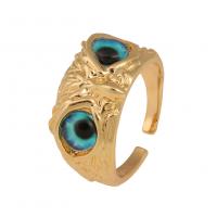 Латунь Манжеты палец кольцо, Сова, плакирован золотом, Регулируемый & Мужская & эмаль, Много цветов для выбора, 21mm, продается PC