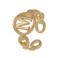 Brass Finger Ring, Alphabet Letter, gold color plated, Adjustable & for woman & hollow, 20mm 